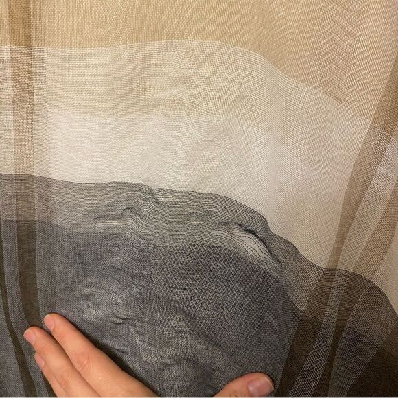 Tan beige gray plaid gauze semi sheer lightweight muslin scarf wrap 80x32 - Picture 5 of 8
